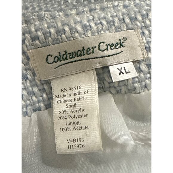 Coldwater Creek XL Womens Light Blue Tweed Open Front Lady Jacket  Fringe Detail - Picture 6 of 8